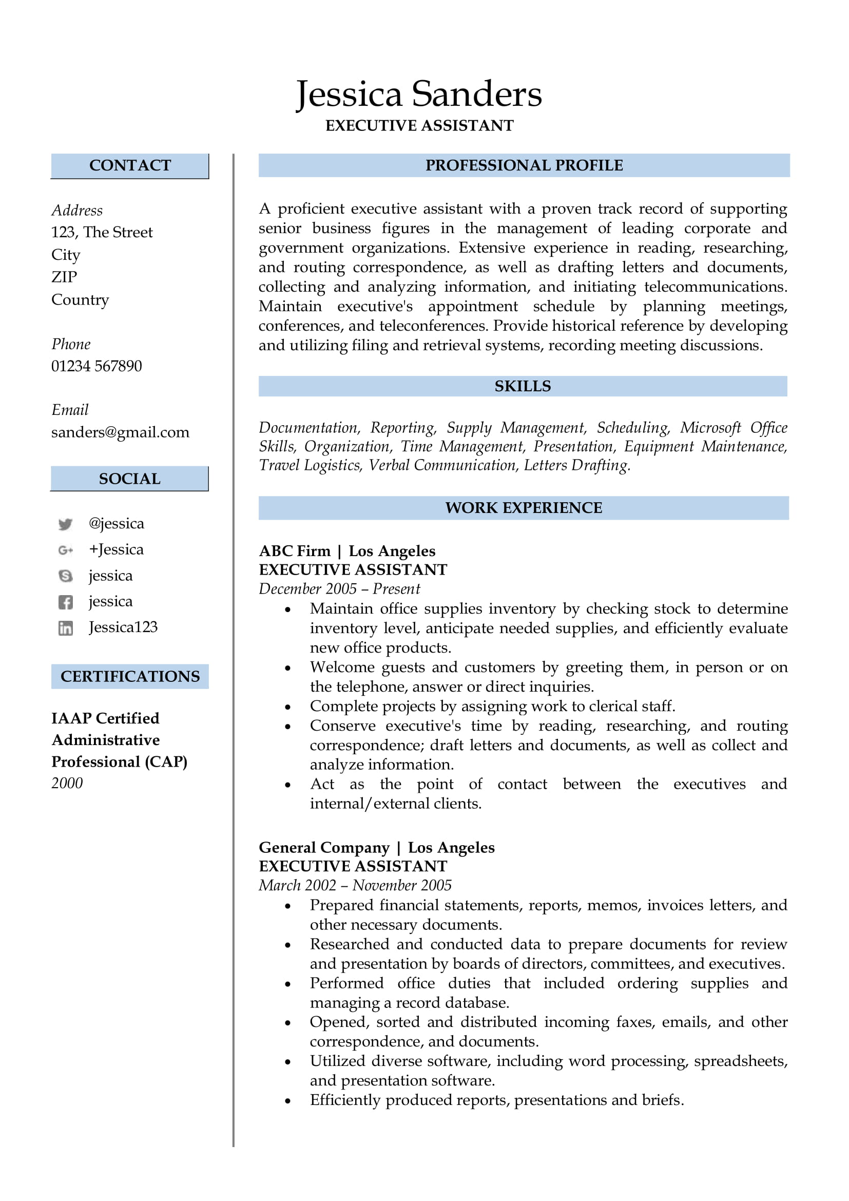 free resume template for experienced professional